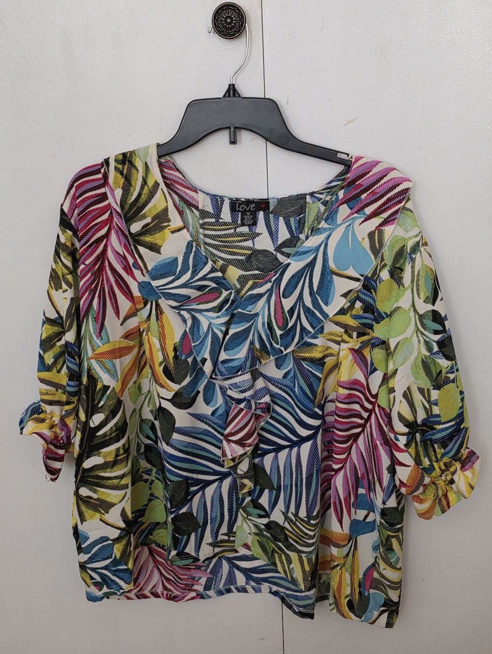 Love Tropical Multicolor Ruffle V-Neck Blouse